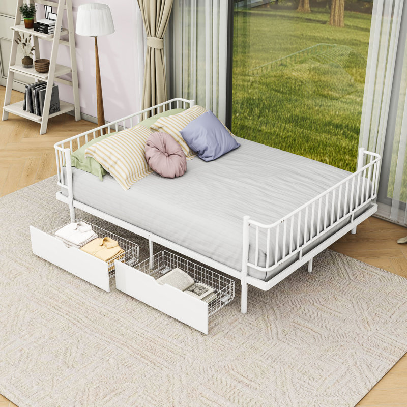 Lit plateforme avec tiroirs de rangement, White, Full