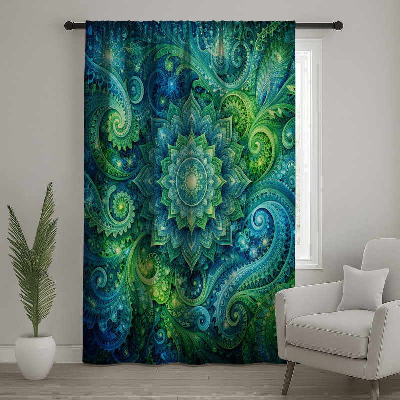 Rideaux de fenêtre à motif cachemire complexe, voilages et voilages à motif mandala - 1 panneau, 50" x 92" - 1 Panel