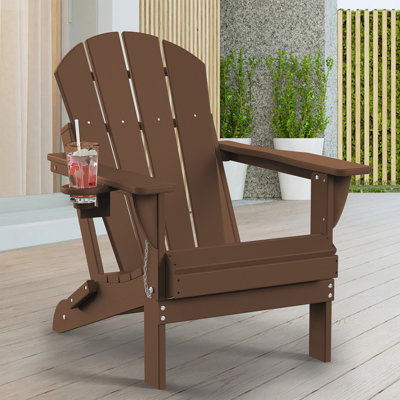 Outdoor Adirondack Chair Weather-Resistant HDPE Foldable Patio Chair Fire Pit Chair with Cup Holder