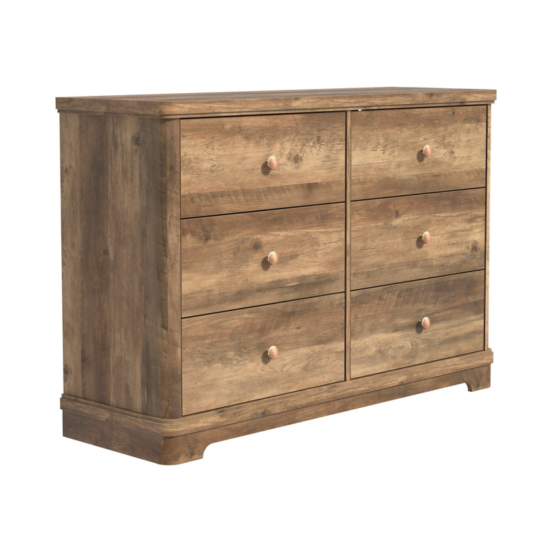 Commode 6 tiroirs avec base sculptée Burkhart, Chêne noueux