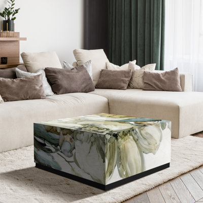 "Seaglass Garden II" By Elizabeth Franklin Reverse Printed Beveled Art Glass Cocktail Table With Black Plinth Base by Empire Art Direct