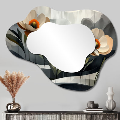 Géométrique fleur de fleurs de renoncule I - miroir mural asymétrique Ranunculus, miroir de coiffeuse traditionnel, imprimé sur métal