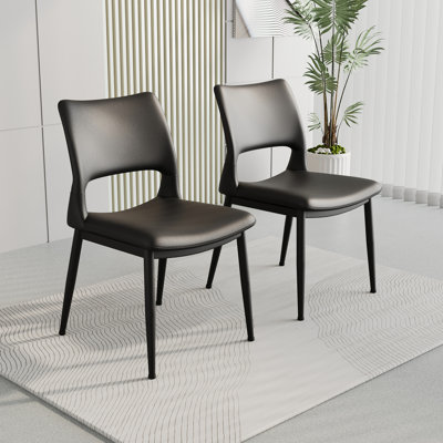 Modern Minimalist Black PU Leather Dining Chairs Set Of 2