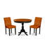 L'ensemble de 3 tables de salle à manger modernes comprend une table de cuisine ronde avec piédestal et 2 chaises de salle à manger en similicuir noir et cerise-891737202-920872027
