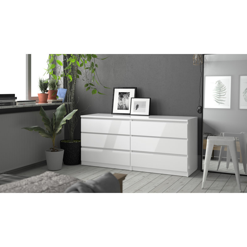 Jada 6 Drawer 60.5" W Double Dresser, White High Gloss