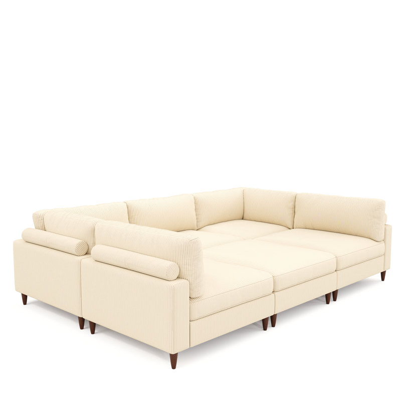 133 po Canapé modulaire en velours côtelé 133 po avec sièges profonds et pieds en bois pour le salon, Beige