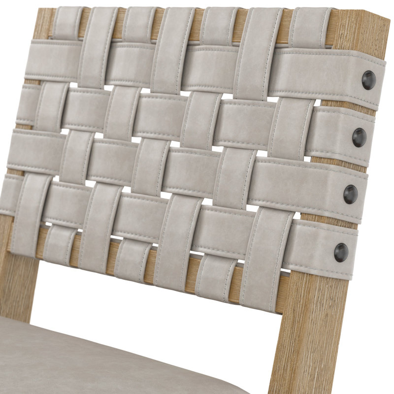 Tabouret de bar en similicuir tissé avec pieds en bois massif, Cuir gris / structure en bois, 3