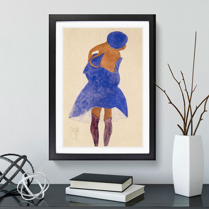 Girl in Blue by Egon Schiele - Picture Frame Painting, Black Framed, 36cm H x 27cm W x 2cm D