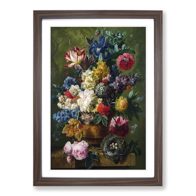 Still Life with Flowers Vol.1 by Maria Van Oosterwijk - Picture Frame Painting, Walnut, 65cm H x 48cm W x 2cm D