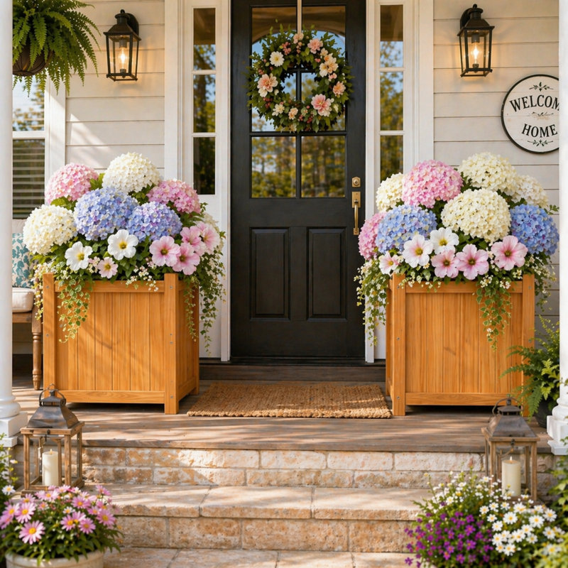 Ensemble de 2 boîtes à fleurs carrées en bois de sapin rustique, pots à fleurs d'extérieur de 18 po avec base amovible et trous de drainage pour patio, jardin et balcon