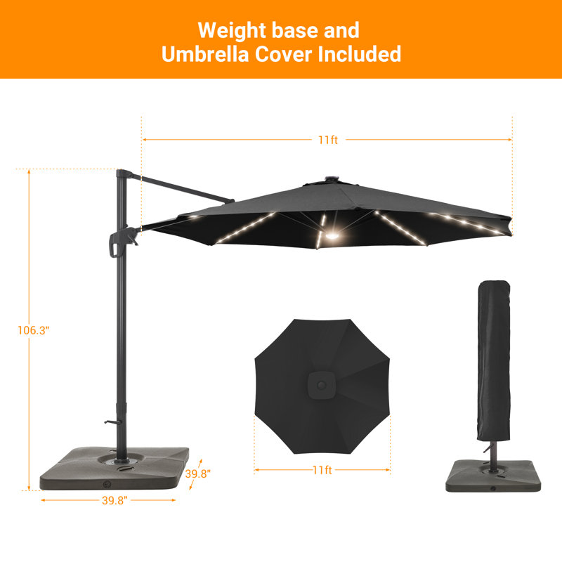 Parasol en porte-à-faux 11 'Kandee, Noir