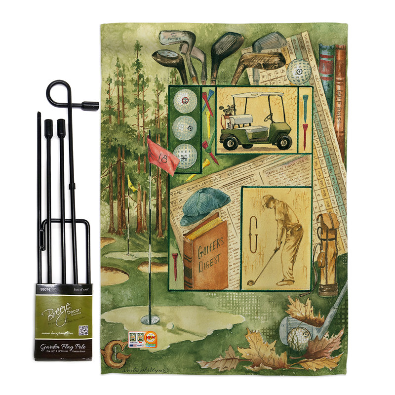 Rond de golf centres d’intérêt sportifs, impression sur 2 côtés 18,5 x 13 po ensemble de drapeau, Vert