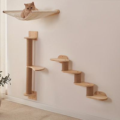 Cat Wall Furniture Set Wall Shelves Cat Hammock and Cat Scratching Post for Indoor Cats