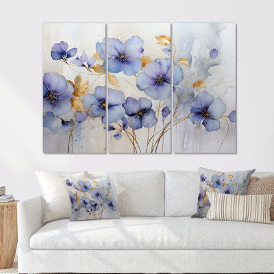 Purple And Gold Adorned Violets Meadow - Violets Wall Art Living Room Set