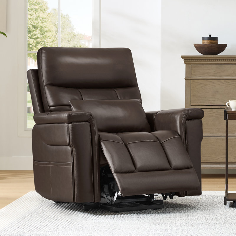 Genuine Leather Dual-Motor Power Lift Recliner With Massage And Heat, Brown