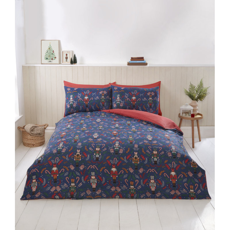 Nutcracker Microfiber Microfiber Abstract Duvet Cover with Pillowcases, Double Duvet Cover + 2 Standard Pillowcases, Navy
