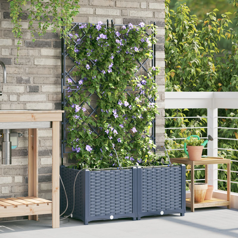 Garden Planter Plastic Resin Planters, Grey, 142cm H x80cm W x 40cm D