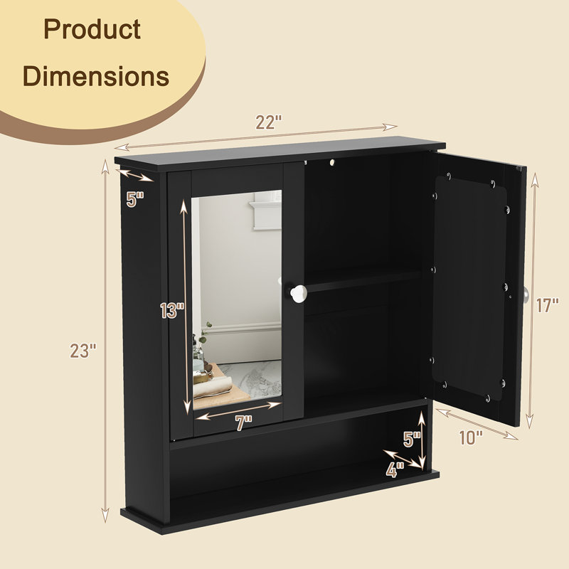 W H Medicine Cabinet Mirror, Black