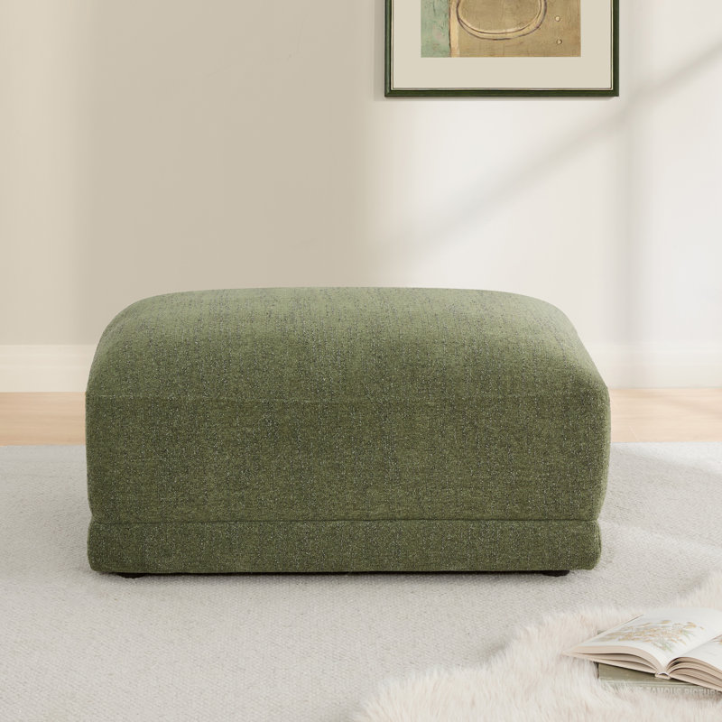 Bodhild Boucle Upholstered Ottoman, Green