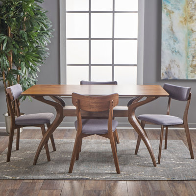 Bryona 59" 4-Person Wood Trestle Dining Set with Upholstered Chairs
