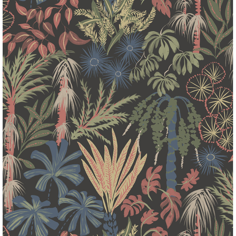 Star Flower Floral Trail Wallpaper, Black
