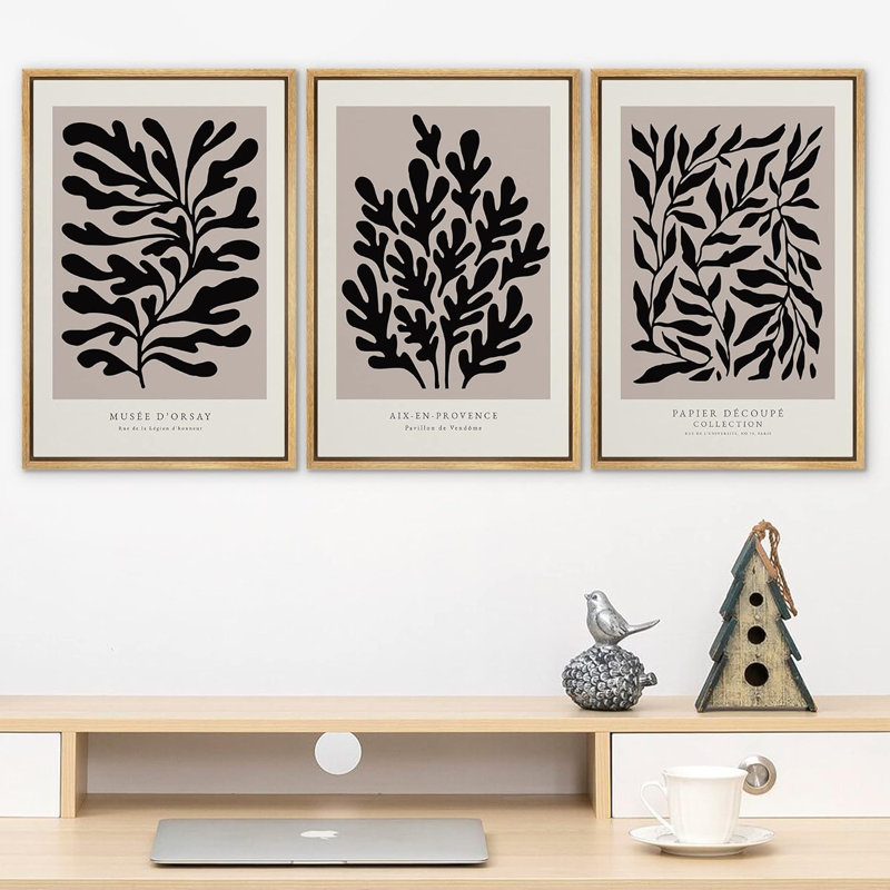 " Papier Decoupe Collection French Retro Art Decor Flower Plants " by Henri Matisse 3 - Pieces, 36" H x 72" W x 1.5" D