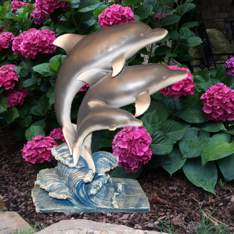 Life's a Beach Jumping Dolphin Statue, Gray/Blue