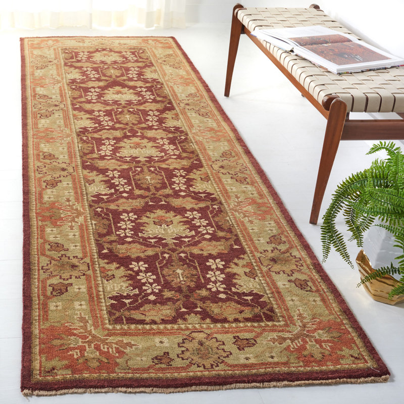 Deep Berry Hand-Knotted Wool Persian Style Runner