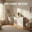 Ensemble de meuble-lavabo de bureau en forme de L - 6 tiroirs, plateau extensible, support à 3 niveaux, mélamine blanche, configuration d'angle ou longue table peu encombrante