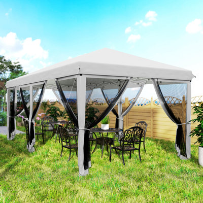 Auvent 10 'x 20' avec 6 parois latérales amovibles en maille blanche