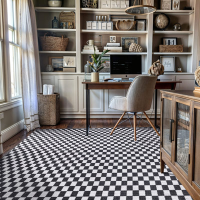 Tapis d'intérieur antidérapant à carreaux miniature anthracite, lavable à la machine