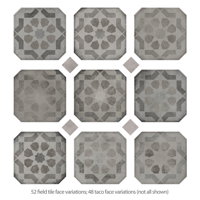 Laverton Octagon W/Taco 7-7/8 In. X 7-7/8 In. Porcelain Floor And Wall Tile, Gray/Light Gray