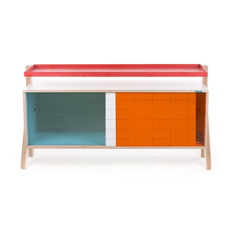 Leanne 3 Door Sideboard, Snow White and Orange/Red