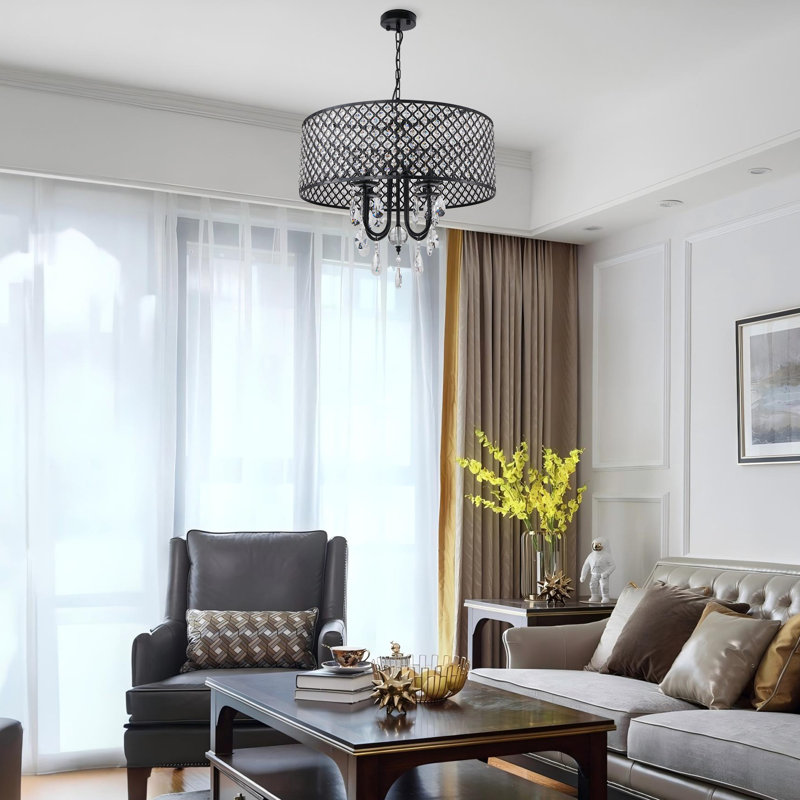 Lustre cylindrique 24 "à 4 lumières à intensité variable avec cristal K9 pour salle à manger et salon