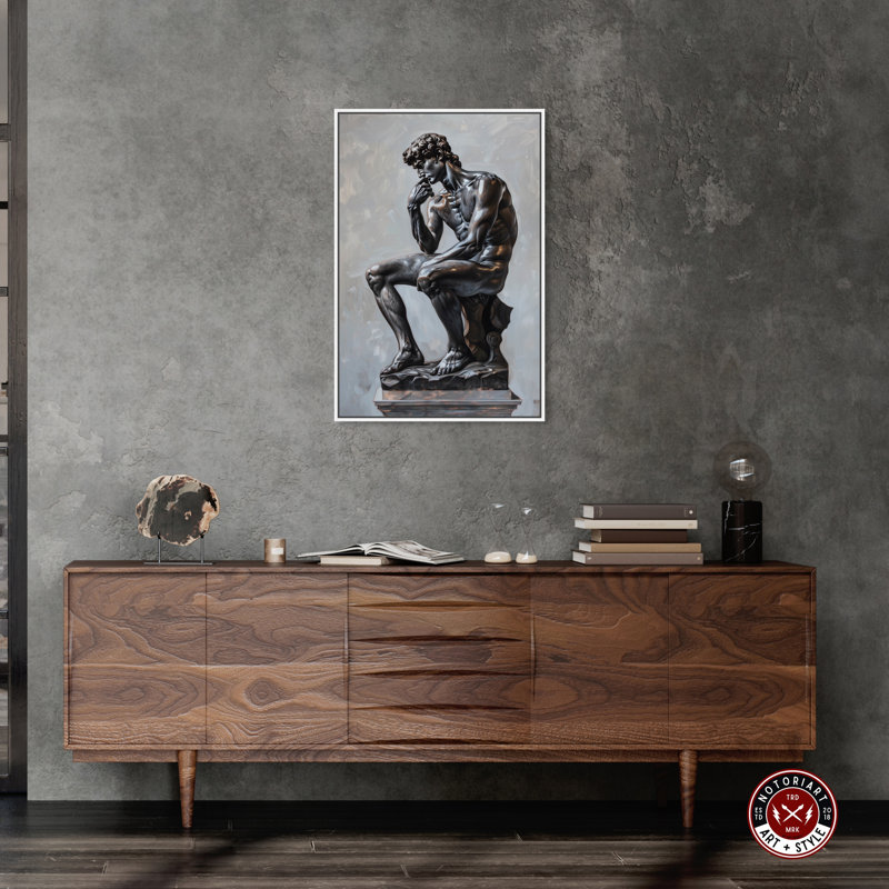 Notori Art Notoriart Ebony Statue In Thought Framed Style 1 Piece Canvas Wall Art