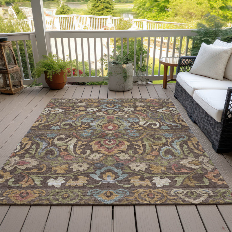 Tapis floral intérieur / extérieur lavable à la machine Husby ACN2193, Rectangle 10 pi x 14 pi