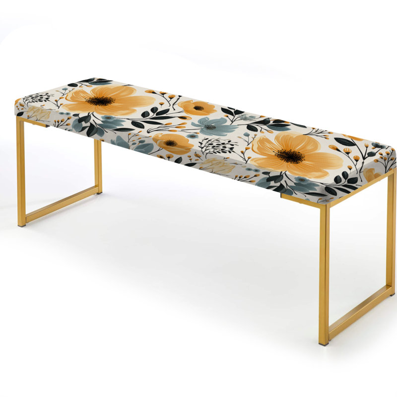 Banc rembourré or, Watercolor Whimsy Yellow Floral Pattern