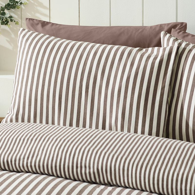 Brushed Stripe Cotton Reversible Duvet Cover Set, Super King, Chocolate