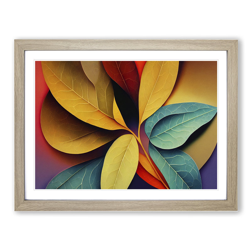 Colourful Leaves - Painting, 25cm H x 34cm W x 2cm D, Oak Framed
