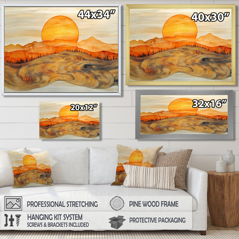 Lever de soleil sur un horizon de montagne en marbre - forêt, art mural, H 16 po x l 32 po, Blanc