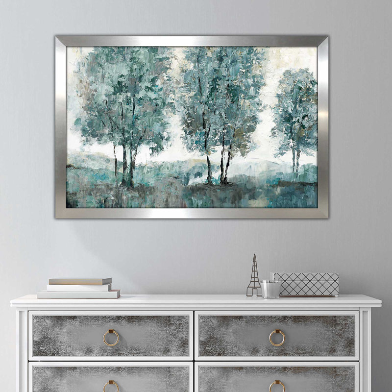 Sentinelle bleu sarcelle par - Peinture, Encadrement argenté, H 27,5 po x l 39,5 po x P 0,75 po