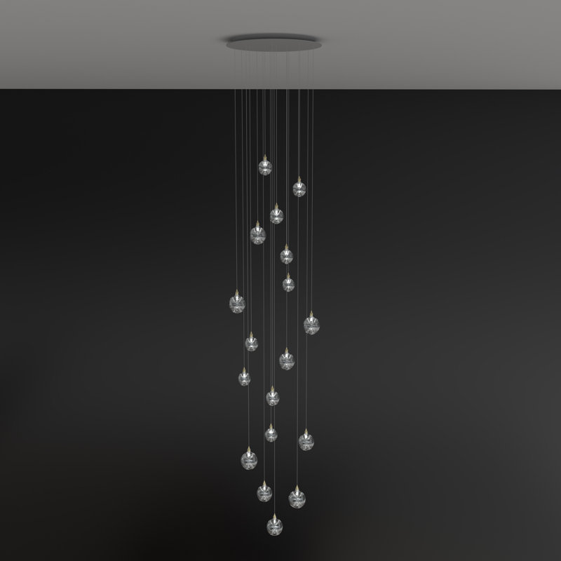 Luminaire suspendu sphère 18 lumières Calla Lilies, H 120 po x l 26 po x P 26 po, Argent argent