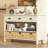 Retro Console Table With 3 Storage Drawers, Entryway Table With 3 Water Hyacinth Woven Baskets,Wooden Accent Sofa Table Buffet Cabinet For Entryway, Hallway And Living Room-786876295