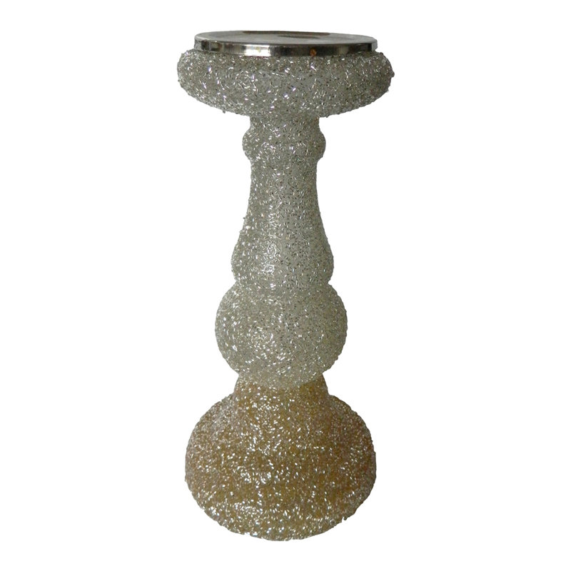 Beaded Candle Holder - 12" - Silver