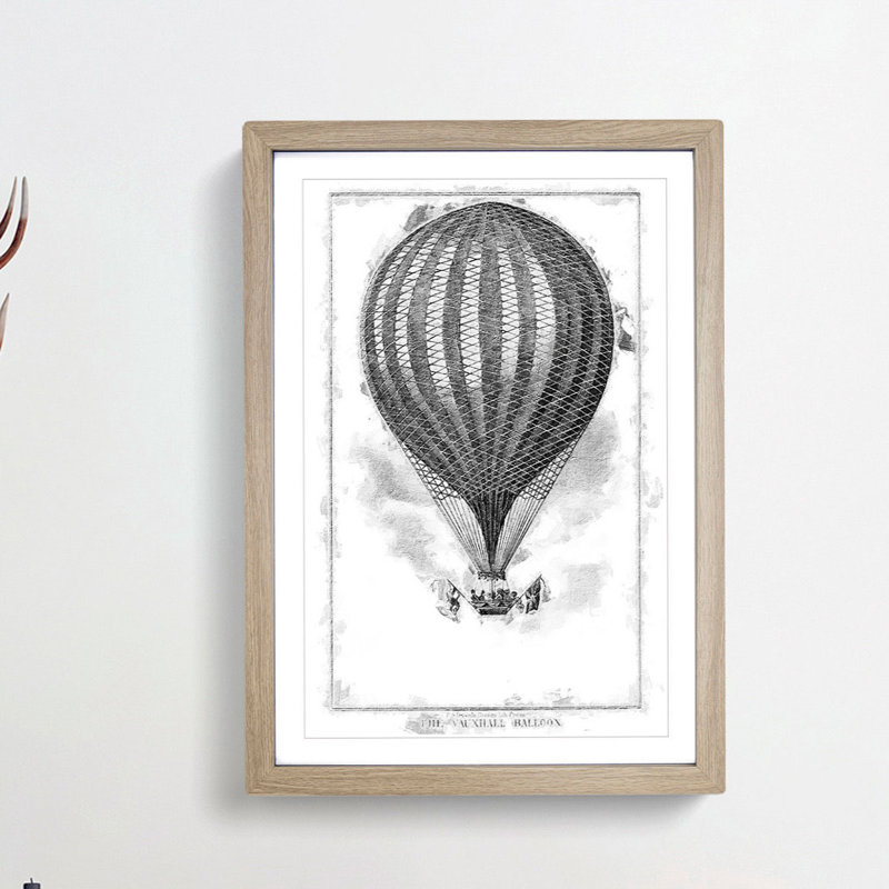 Hot Air Balloon by John Wise - Picture Frame Drawing Print, 48cm H x 36cm W x 2cm D, Oak Framed