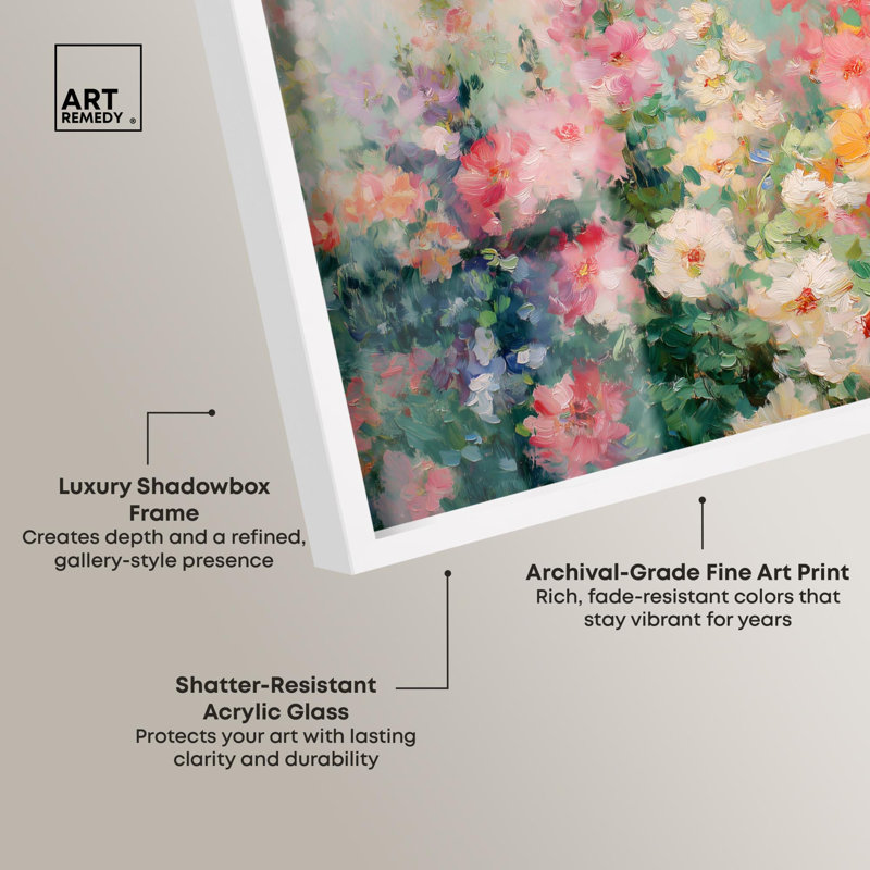 «Hazy Meadow II», impression d'art floral rose par Art Remedy, H 25 po x l 37 po, Blanc