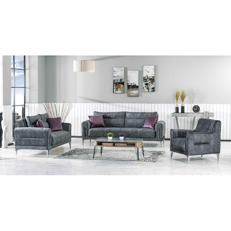 Moda 63 in. Fabric Upholstered 2-Seater Loveseat, Gray Microfiber