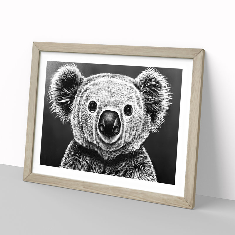 Monochrome Koala Bear Vol.2 - Framed Print, 46cm H x 64cm W x 2cm D, Oak Framed
