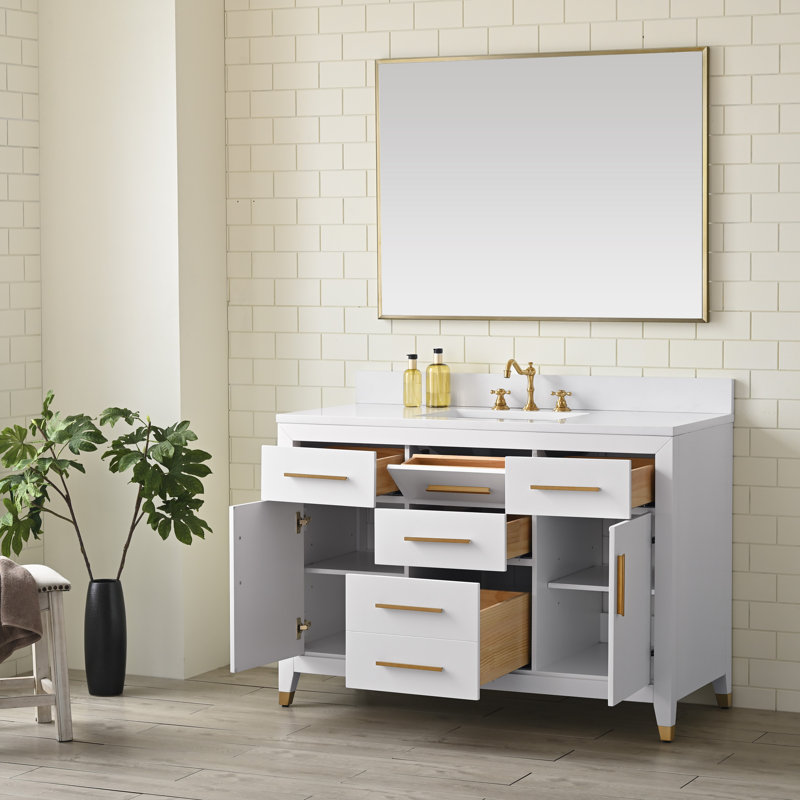 Maddison 48.25'' Free Standing Single Bathroom Vanity with Engineered Stone Top, White