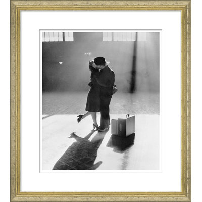 Couple Kissing In Train Station Giclee Print by Getty Images